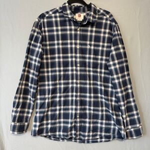 Quicksilver Mens Plaid Long Sleeve Button Up Shirt Size Large Blue Casual Logo